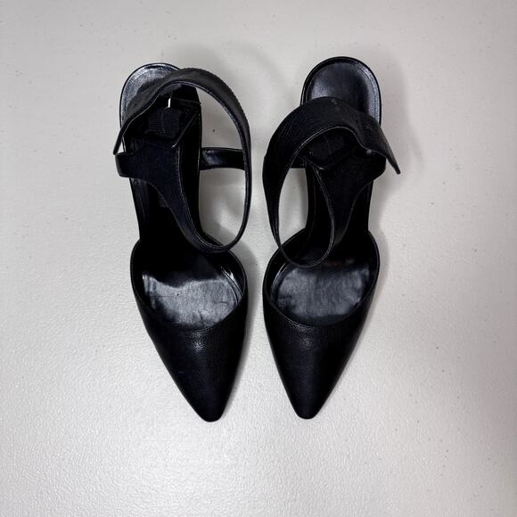 Nine West Black Leather Pointy Toe Pumps W/ Ankle Strap Women's 8.5 - Picture 5 of 8